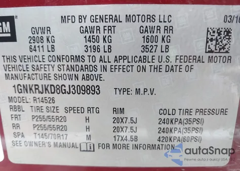 2016 Chevrolet Traverse Ltz z USA, uszkodzony, nr VIN 1GNKRJKD8GJ309893